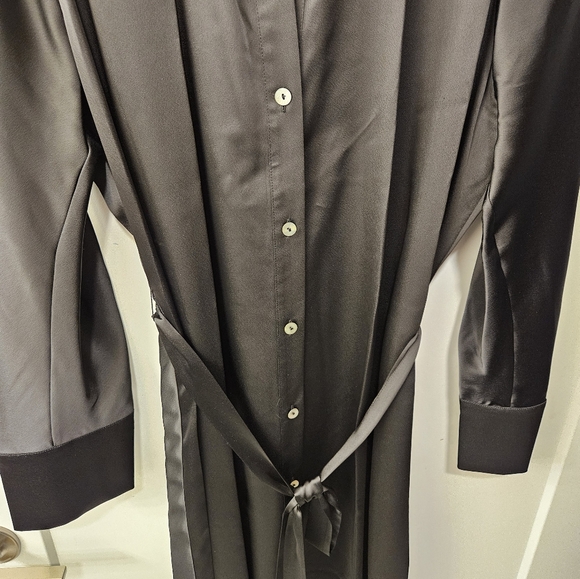 NWT - Vince Nouveau Magnolia Black Long Sleeve Satin Shirt Dress - Size XL - Picture 5 of 15